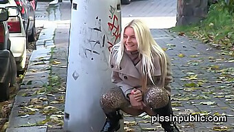 Public Urination By Desperate Women: Blonde Babe In Boots