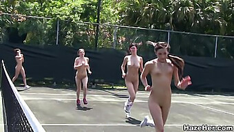 College Coeds Get Hazed On The Tennis Court