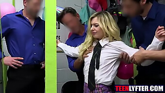 Teen Blonde Thief Gets Gang-Banged By Security Guards In Pov Orgy