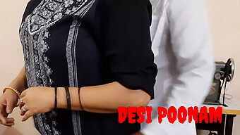 毛茸茸的desi Poonam从大鸡巴那里接受性爱