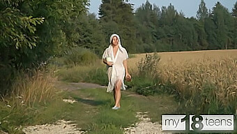 A Charming Girl Indulges In Self-Pleasure During A Countryside Stroll