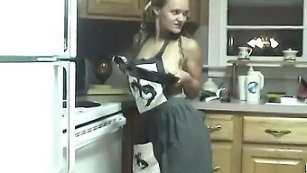 American Teen Fucks Herself On Counter With Kitchen Utensils