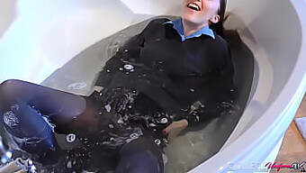 Sophia Smith Uk, The Sexy Brunette Student In Amazing Beauty, Takes A Bath In Her New Uniform.