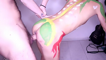 Painting A Petite Amateur'S Naked Body