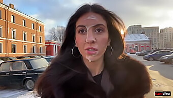 A Young Woman Consents To Wearing A Stranger'S Semen On Her Face In A Public Setting, Known As A Cumwalk.