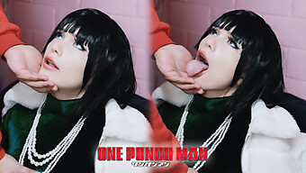 One Punch Man Cosplayer Fubuki Cosplay Gives A Blowjob And Takes A Big Cock In Her Mouth