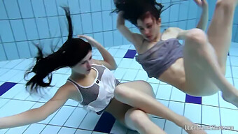 Czech Girlfriends Janka And Aneta Swim Topless In A Public Pool